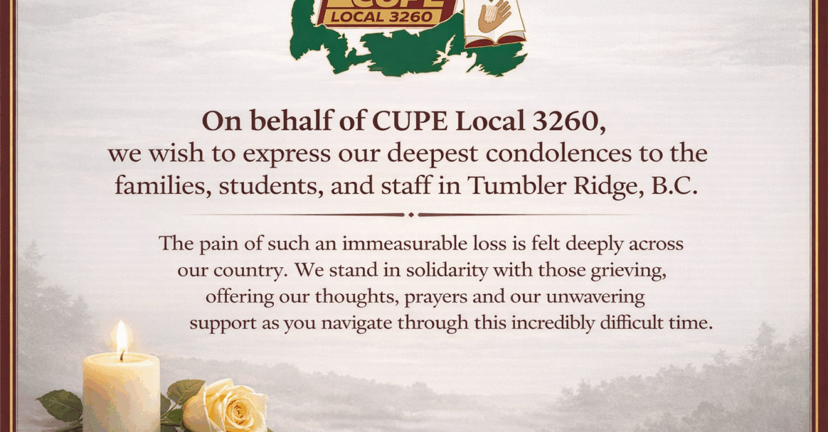 Condolences from CUPE Local 3260